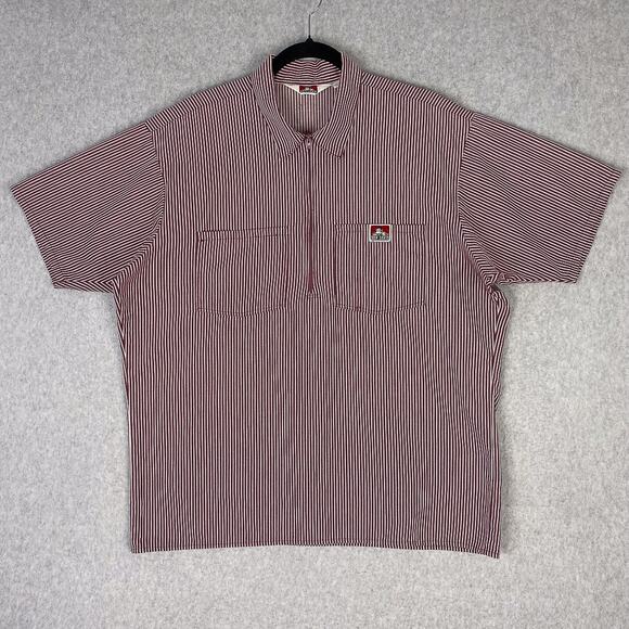 Ben Davis Shirt Mens L Striped 1/4 Zip Work Shirt Short Sleeve - Picture 1 of 10